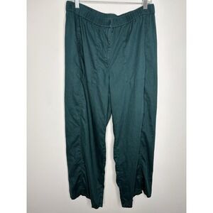 Eileen Fisher Pants Womens Medium Green Teal Organic Linen Elastic Waist Pockets